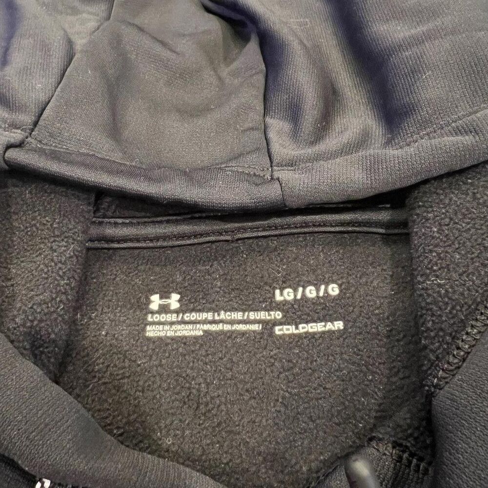 Mens Under Armour Loose Coldgear Large Black Long Sleeve Hoodie Sweatshirt - Picture 3 of 5